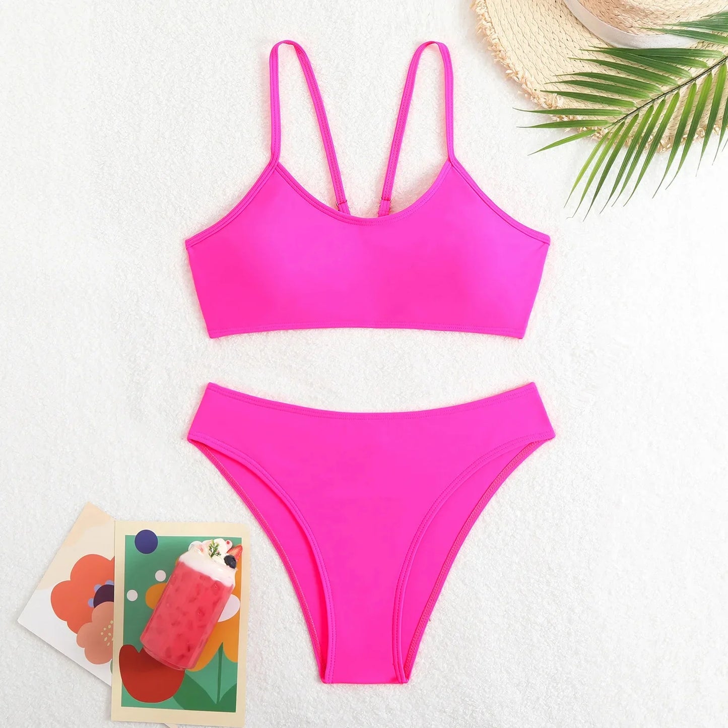 Sexy Backless Pure Color Bikini Swimwear 2025 New Women's Split Design Cross-Border Fashionable Poolwear in Various Sizes