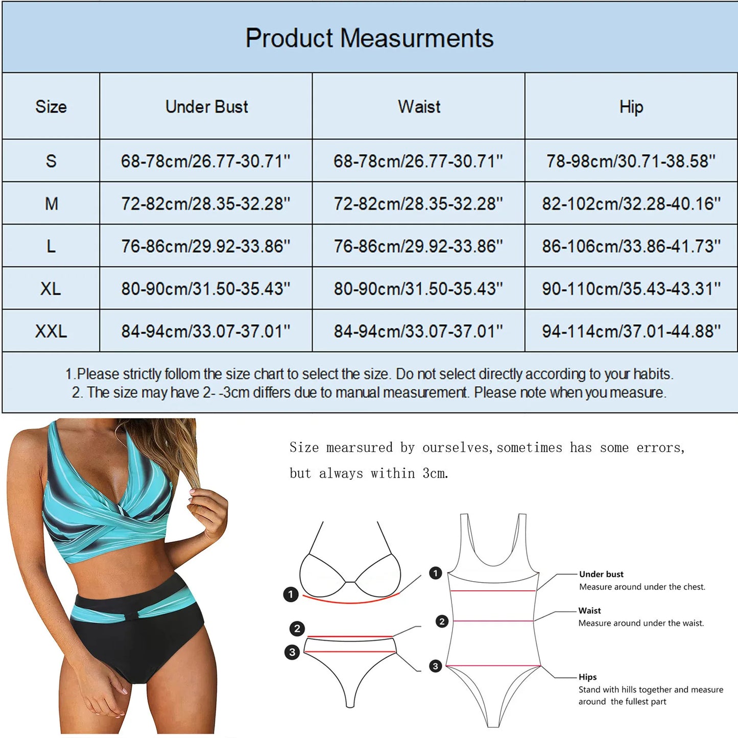 Women High Waisted Bikini Sexy Deep V Neck Push Up Bra Two Piece Vintage Bohomian Style High Rise Full Coverage Hip Swimsuit