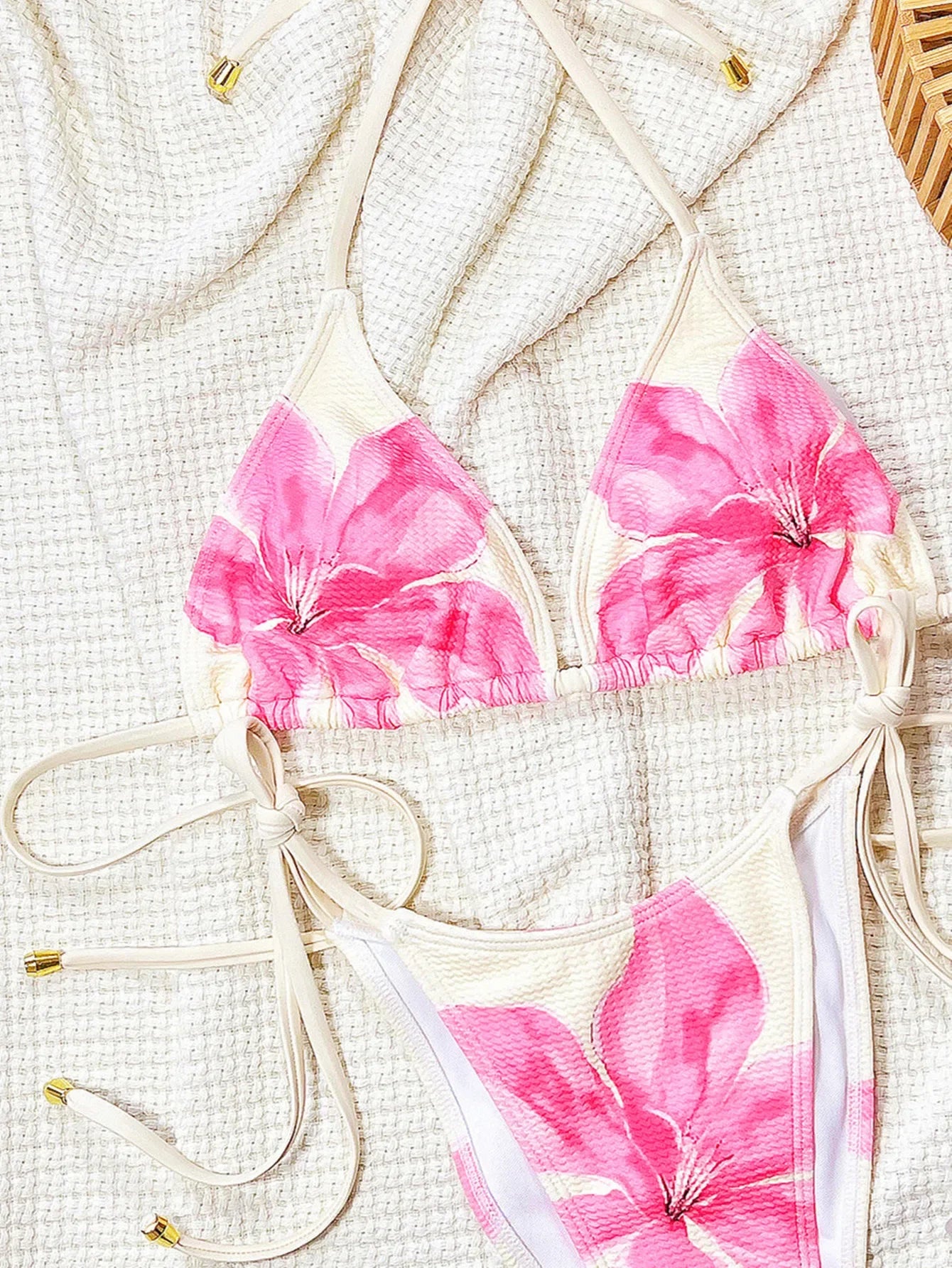 Sexy Pink Floral Print Bikini Set Women Summer Push Up Micro Swimsuit 2025 Brazilian Beach Bathing Suit Thong Swimwear Biquini