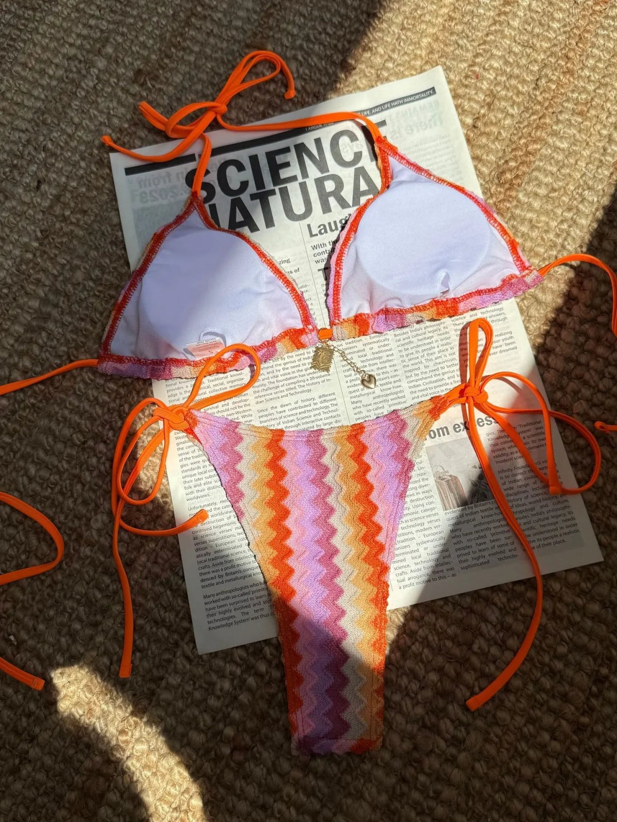 Sexy Lace Orange Gradient Bikini Set 2025 Women Summer Push Up Tie Side Triangle Swimsuit Beach Bathing Suit Holiday Swimwear