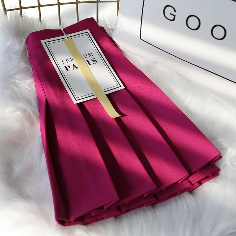 Women Pleated Skirt High Waist 2023 Summer Clothes Female Khaki A-Line Korean Preppy Style Jupes Black Mini Skirts For Girls