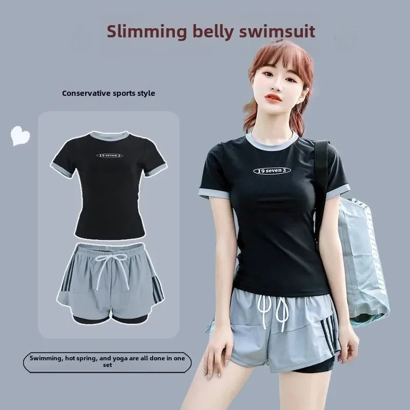 Women's Summer 2-Piece Set Modest Swimwear Style Beach Sun Protection Fashionable Slimming Design Student Suit