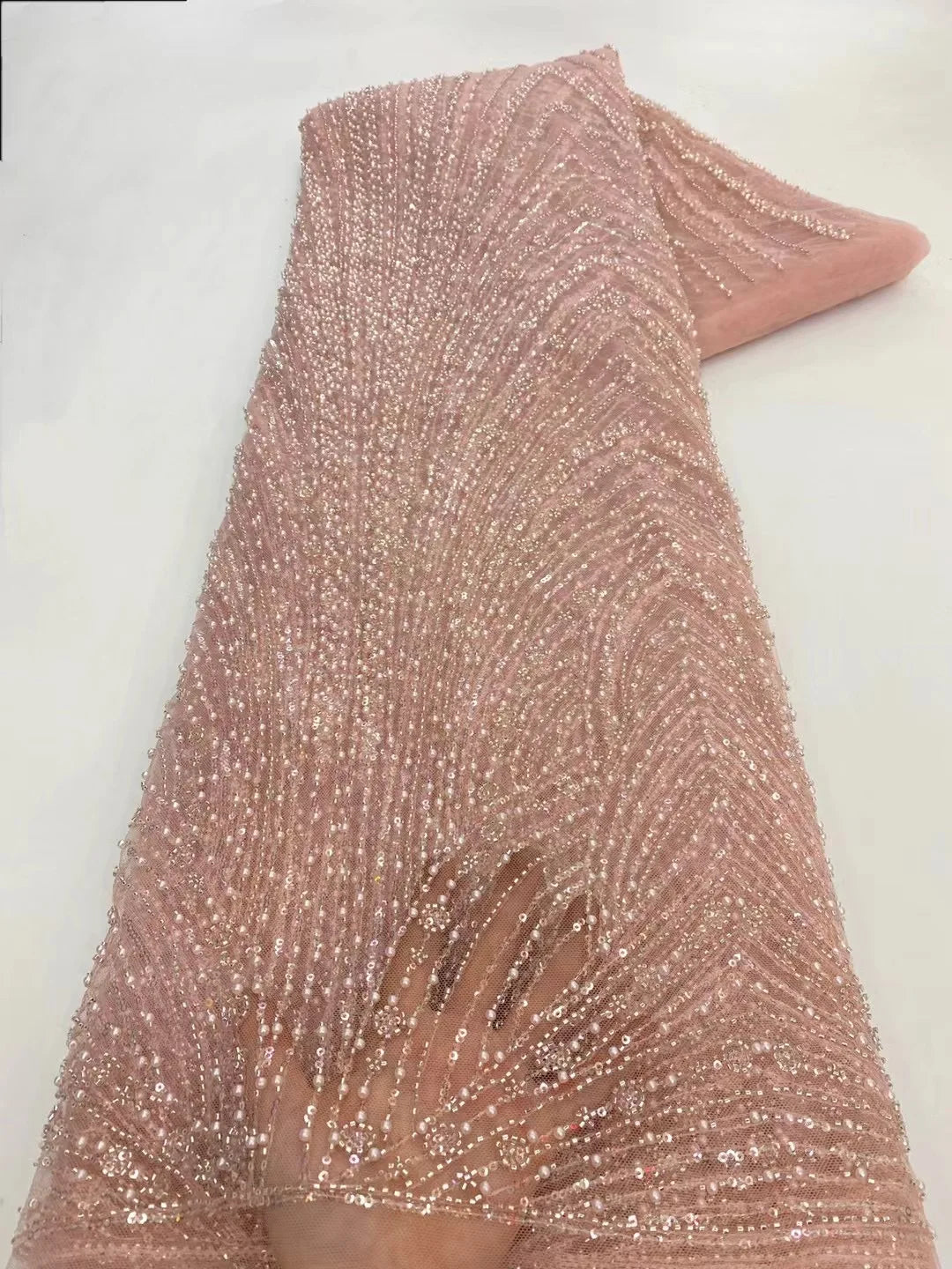 High Quality African Gold Handmade Beaded Lace Fabirc 2025 Sewing sequins Embroidery Nigreian Lace Fabric Women Wedding Dress