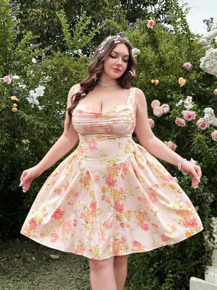 plus Size Romantic Floral Print Vacation Dress Elegant Summer Casual Maxi Dress for Women