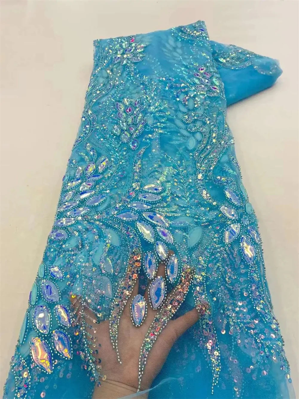 African Heavy Bead Lace Fabric 2025 High Quality Nigerian Sequins French Tulle Fabric Material For Wedding Party