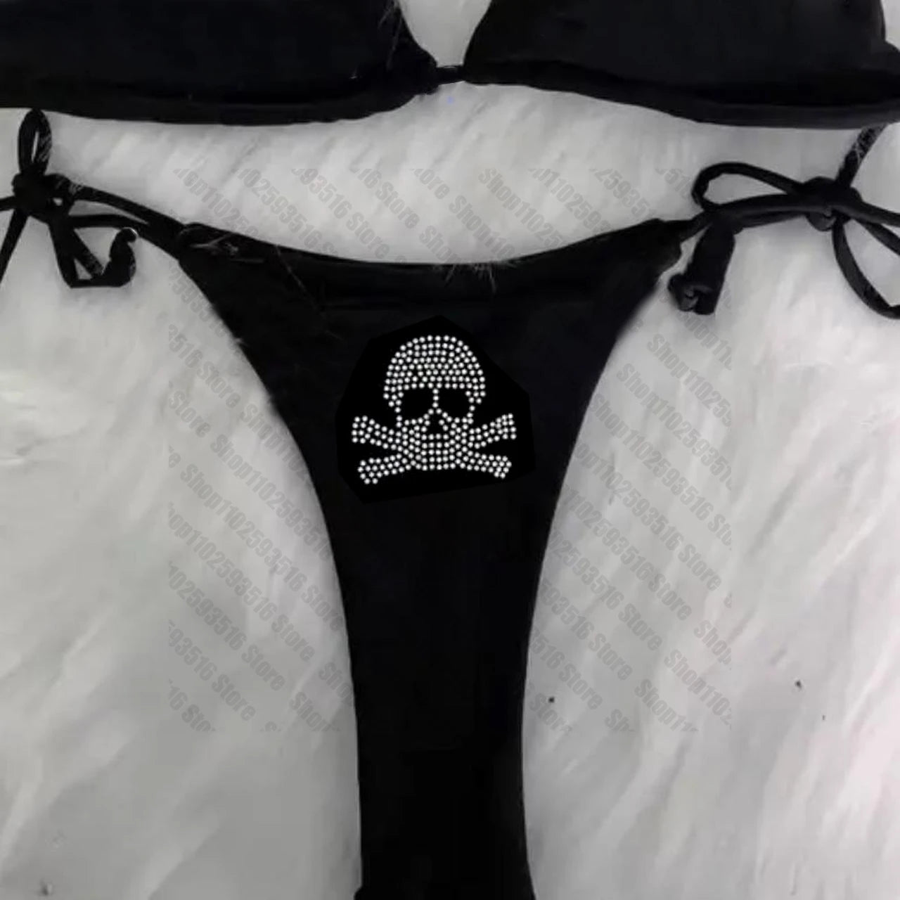 Y2K Bikini set Rhinestones skull emo Swimsuit Women Sexyprint Padded Bra Thong Two Pieces Swimwear Beachwear Bathing Suit Femme