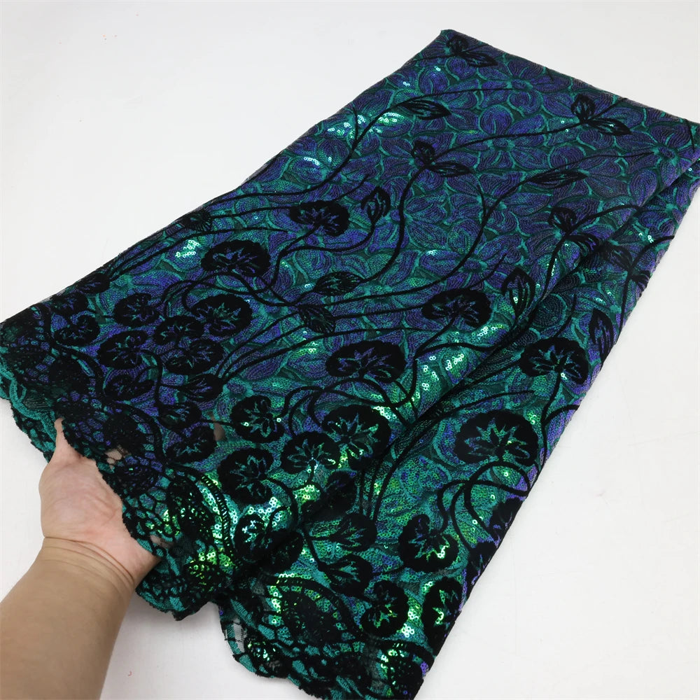 New Design High Quality 2025 African Nigerian Tulle Lace Fabric Embroidery Party Dress Sequins French Net Mesh Fabric For Sewing