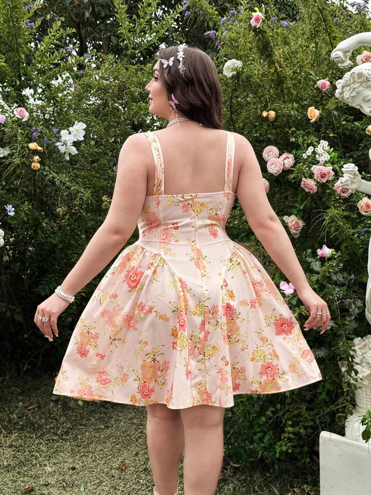 plus Size Romantic Floral Print Vacation Dress Elegant Summer Casual Maxi Dress for Women