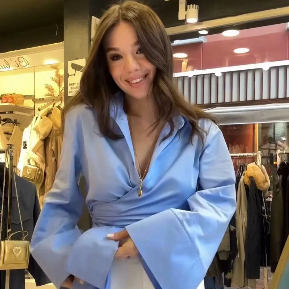 2024 Summer New Fashionable Women's Fashion Avant-garde Slim Fit Design Feel Double breasted Poplin Shirt
