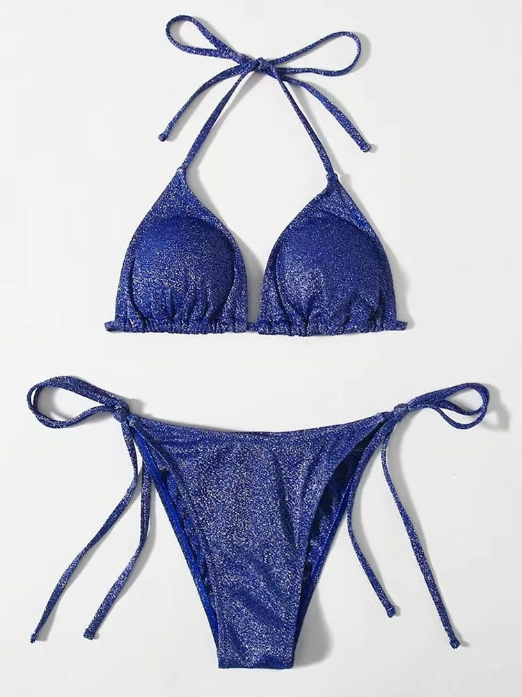 Shiny bikini set triangle bikini bandage swimsuit ladies two-piece swimsuit summer bikini new beachwear