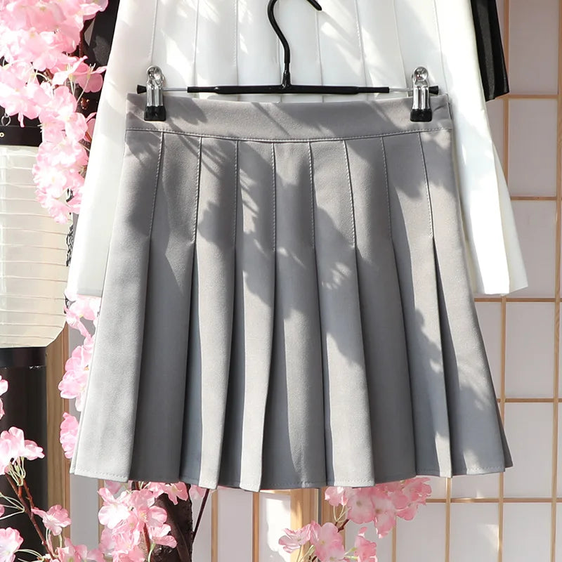 Women Pleated Skirt High Waist 2023 Summer Clothes Female Khaki A-Line Korean Preppy Style Jupes Black Mini Skirts For Girls
