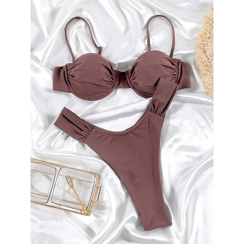 Rinabe Solid Bikinis Push Up Swimwear 2024 Women Swimsuit String Bikini Set Micro Thong Brazilian Biquini Summer Bathing Suits