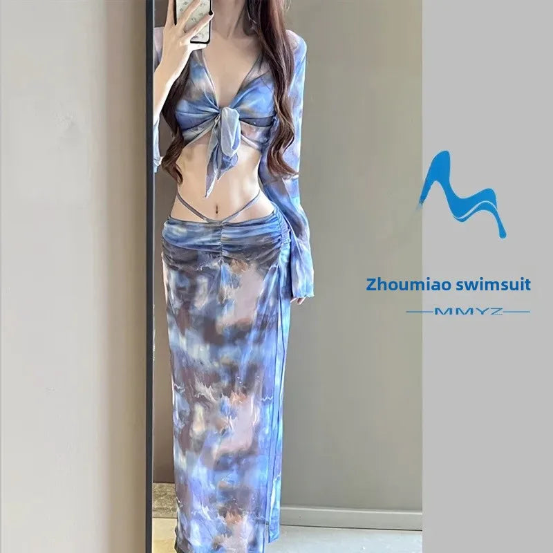 Sexy Bikini Swimsuit Set Four Pieces Women's Separate Vacation Bohemian Style Hot Spring Swimming Costume Trendy Internet Celebr