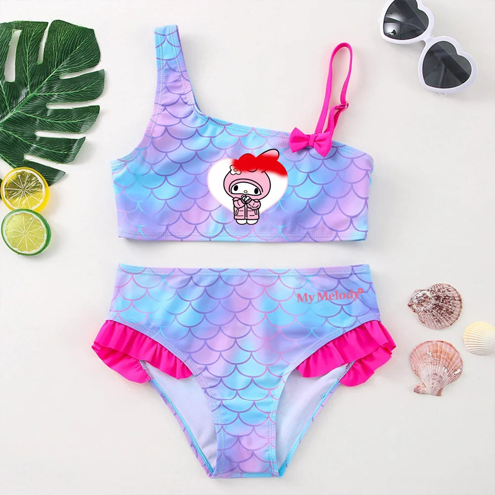 My Melody Girls Tankini Swimsuits Summer Beach wear Children Kids Wear Bathing Suits Two-pieces Bikini Dresses Fashion