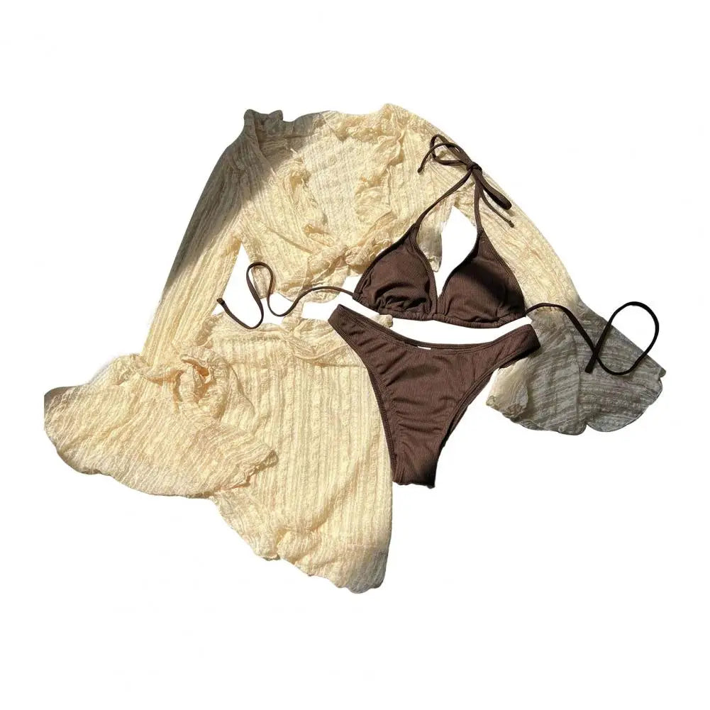 Long Sleeve Bikini Female Swimsuit Women Swimwear Four/Two-pieces Bikini set Sarong Halter Bather Bathing Suit Swim