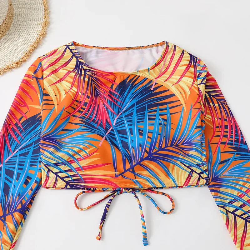 Hot Sale Of The Season High Waist String Bikini Sexy Long Sleeve Separate Swimming Suits Women Cross Border High Waist Rope Back