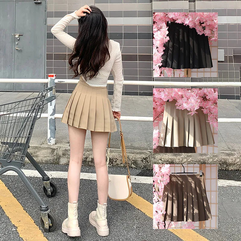 Women Pleated Skirt High Waist 2023 Summer Clothes Female Khaki A-Line Korean Preppy Style Jupes Black Mini Skirts For Girls