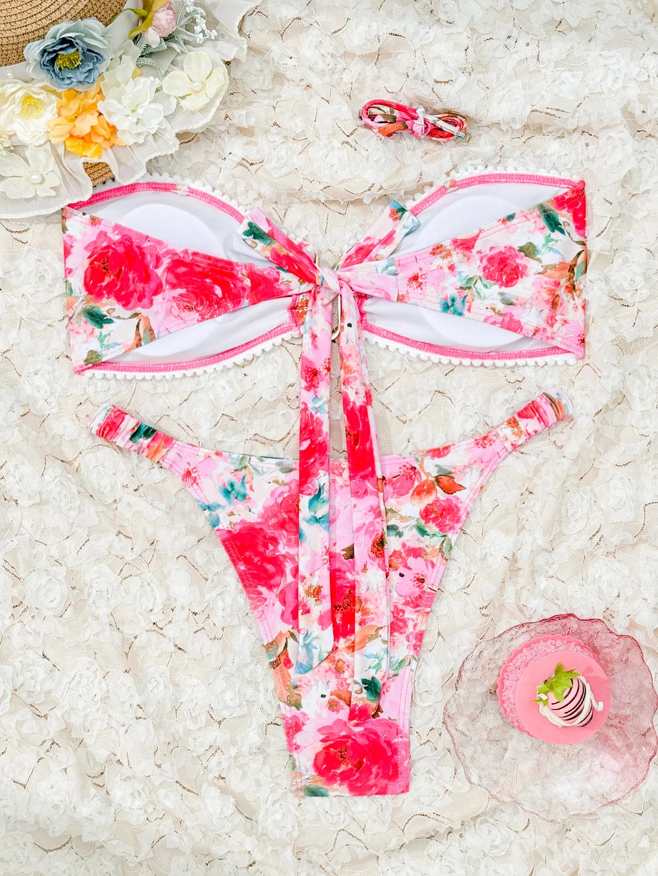 2025 U-wire Bandeau Bikinis Women Printed Swimwear Female Sexy Ring Linked Swimsuit Bathers Bathing Swimming Swim Suit Beachwear