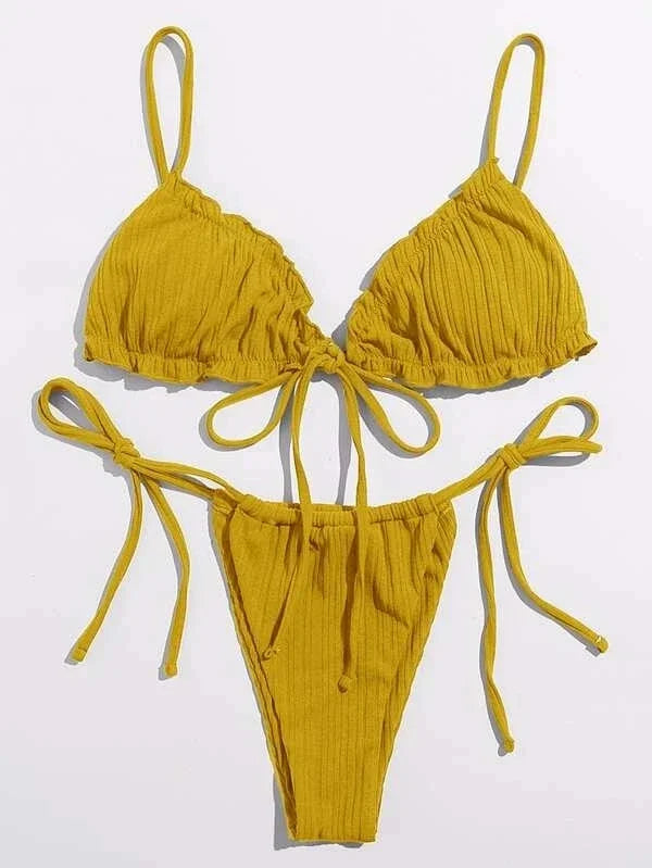 New 2025 Sexy Swimsuit Pit stripe Bikini Women Swimwear Bathing Suits Push Up Biquinis Bandage Beachwear Solid Bikini Sets
