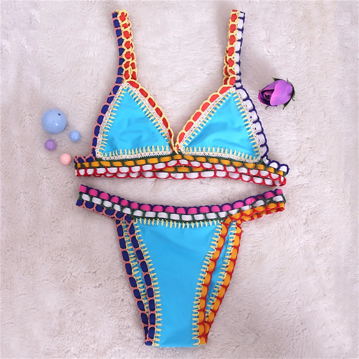 Pink Crochet Bikini 2025 Sexy Women Swimsuit Female Swimwear Micro Bikini Set Bandeau Swimming Suit Beachwear Brazilian Biquini