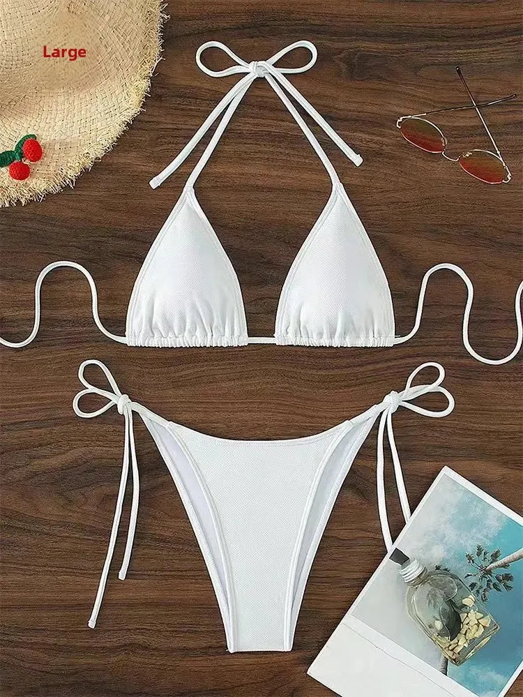 Sensual Pure Color Bikini Set Women's Two-Piece Swimsuit with Waist Belts Backless Slimming Cross-Border Swimwear