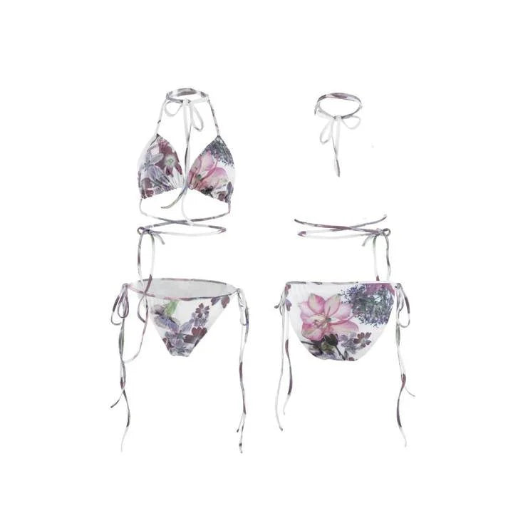 Japanese Subculture Y2K Harajuku Pattern Printed Women's Bikini Set Summer American Retro Sexy Strap Millennium Style Bikini emo