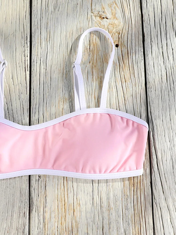 ZRTAK Pink Bikini Sets Patchwork Swimsuit Bandeau Women's Swimwear 2025 Low Waist Biquinis Women Bathing Suit Sexy Bikinis