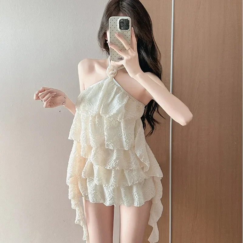 Cute Girl Bikini Swimsuit Women's Layered Lace Trim Slimming Belly Covering Swimming Suit New Model Chinese Brand AE Stock