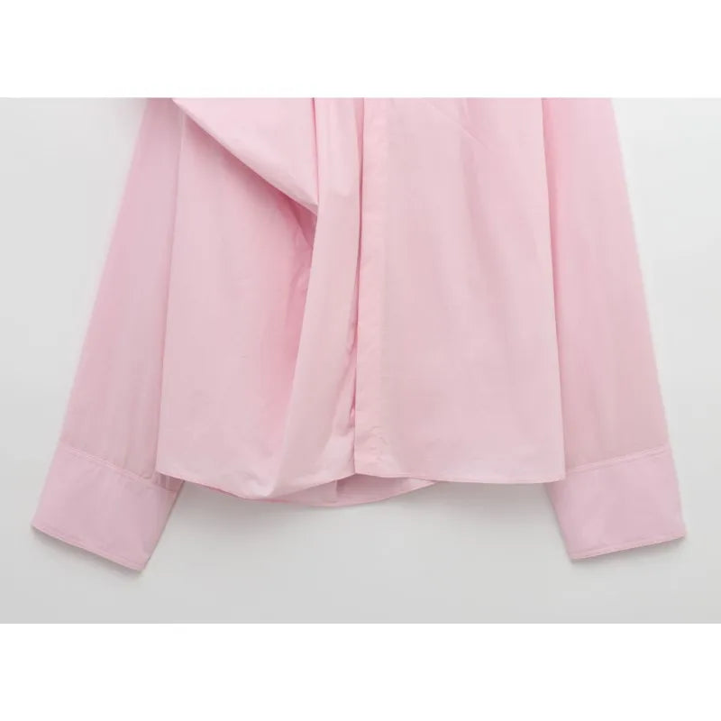 Women Poplin Shirt Spring Long Sleeve Female Shirts Casual Shoulder with Added Volume Pleated Women's Party Shirts & Blouses