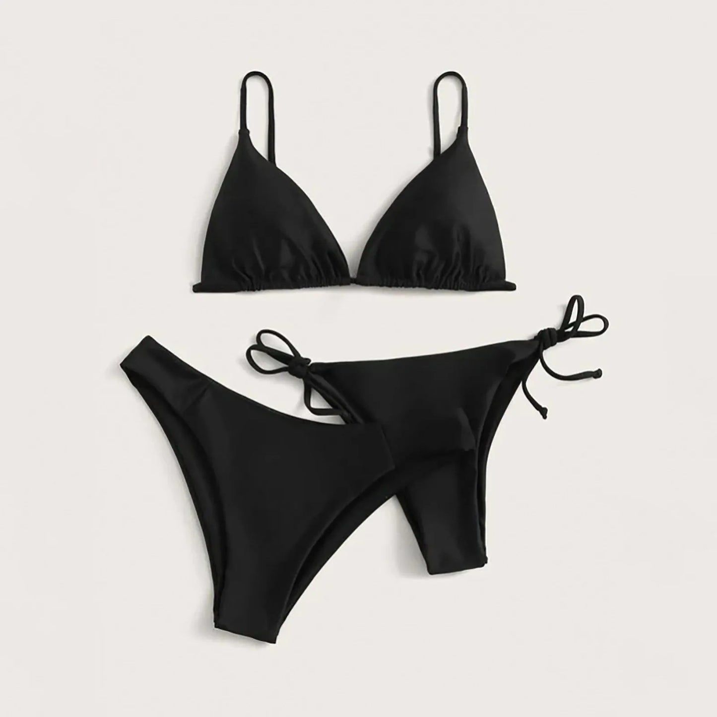 Women's Summer Fashion Sexy Basic Solid Color Backless Lace-up High Waist Adjust Buckle Sling Bikini Three-pieces Swimsuit