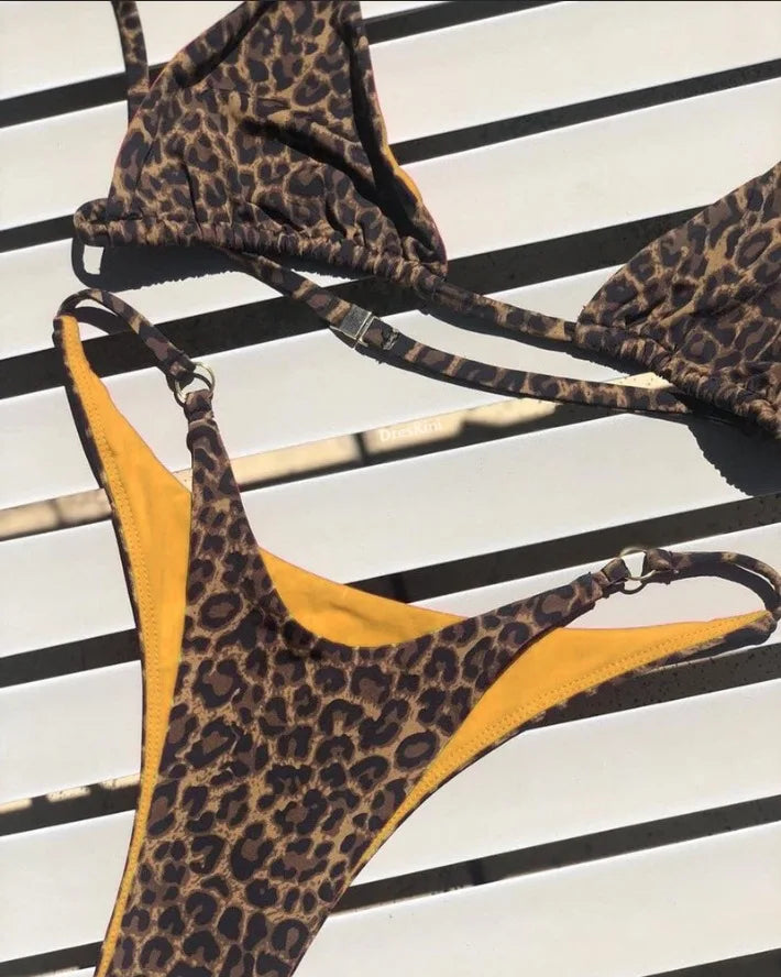 Sexy Leopard Bikini Suit Women Strap Push Up Swimsuit Three Points Bikini Set Low Waist Swimwear Women Summer Backless Beachwear