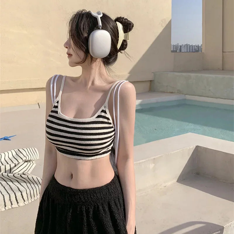 Thai Ins Style Striped Thermal Three-Piece Bikini Set Sexy Women's Swimsuit Split Design from Mainland China Female Swimwear