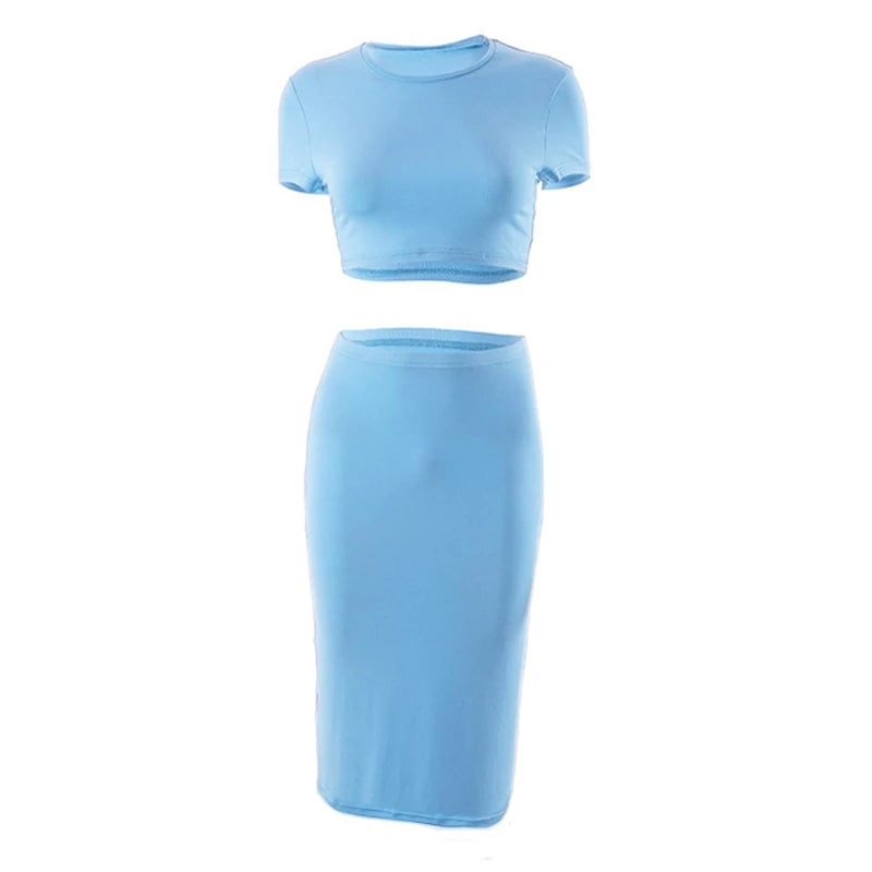 Womens Dress Sets Short Sleeve Crop Tops And Mid Calf Skirt Suit Fashion 2PCS Set Slim Office Lady Summer Suits Clothing QX2413