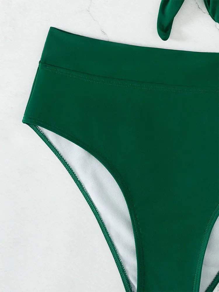Sexy Solid V-neck High Waist Bikini Sets Reversible Knot Bottom Swimsuit Two Pieces Swimwear Women 2023 Beach Bathing Suits