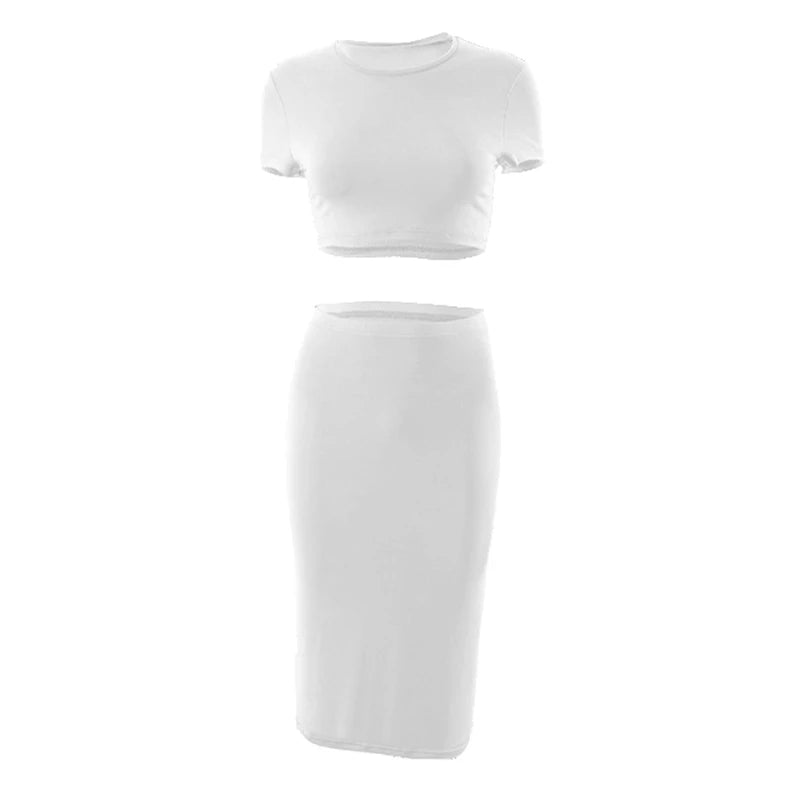 Womens Dress Sets Short Sleeve Crop Tops And Mid Calf Skirt Suit Fashion 2PCS Set Slim Office Lady Summer Suits Clothing QX2413