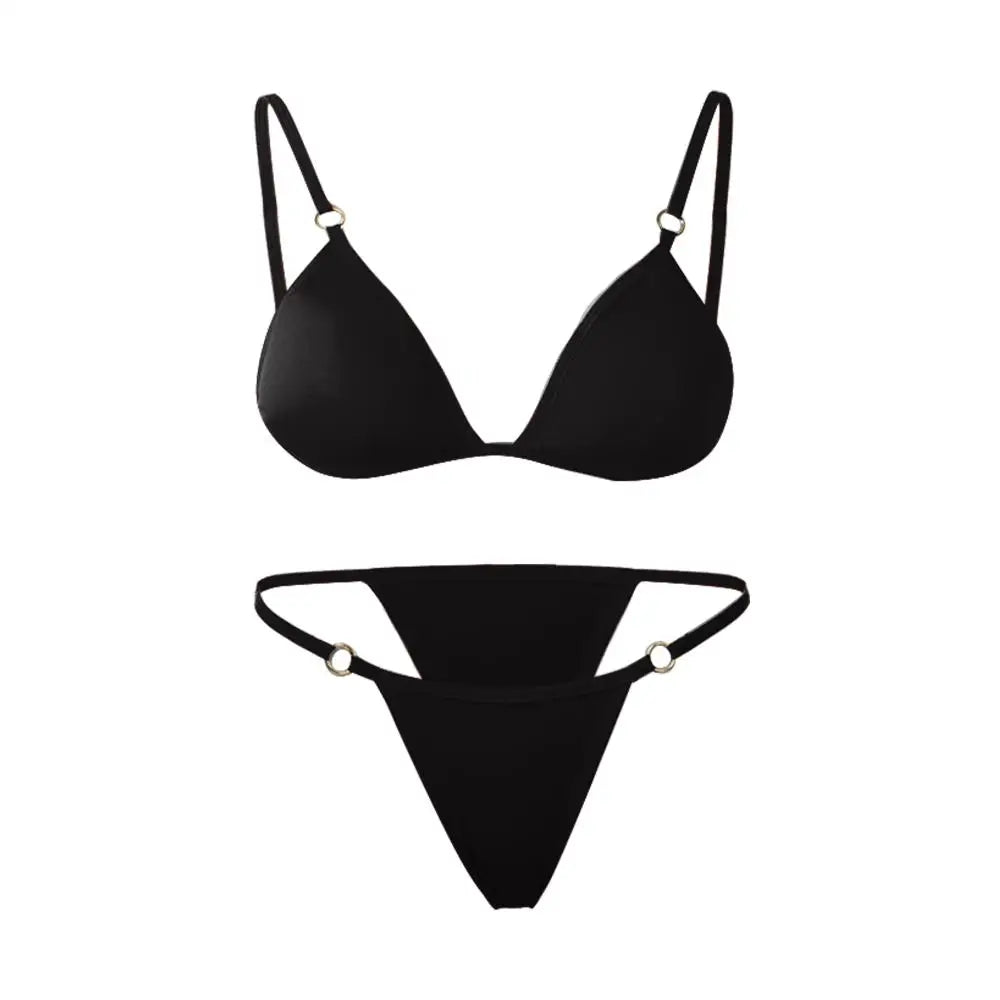Vacation Woman Girl Sexy Solid Color Sling Backless Bikini Set Split Swimwear Swimsuit Two Piece
