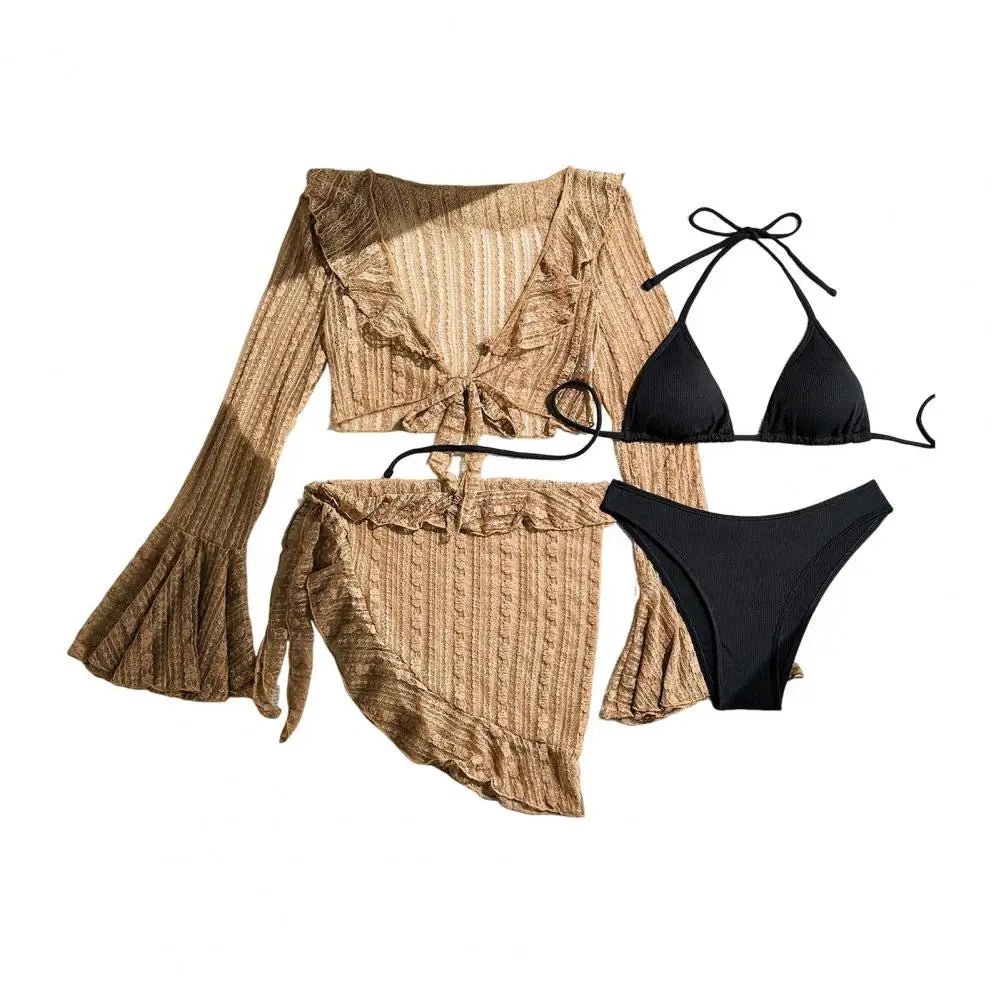 Long Sleeve Bikini Female Swimsuit Women Swimwear Four/Two-pieces Bikini set Sarong Halter Bather Bathing Suit Swim