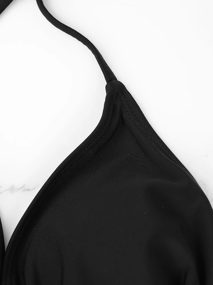 2 Pcs/Set Women's Bikini Split Set Summer Leisure Vacation Style Hanging Neck Bareback Strap Bikini Set Beach Women's Swimsuit