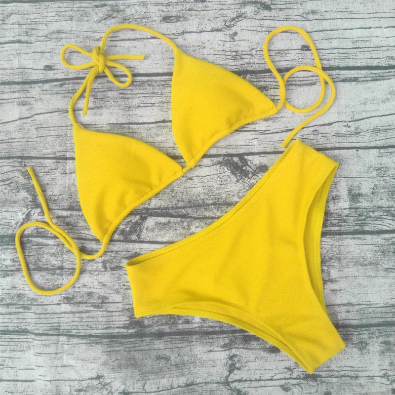 Bikini 2023 Sexy Solid Color Swimwear Women's Triangle Stripe Bikini Set Swimwear Beach Bikini Women's Bikini