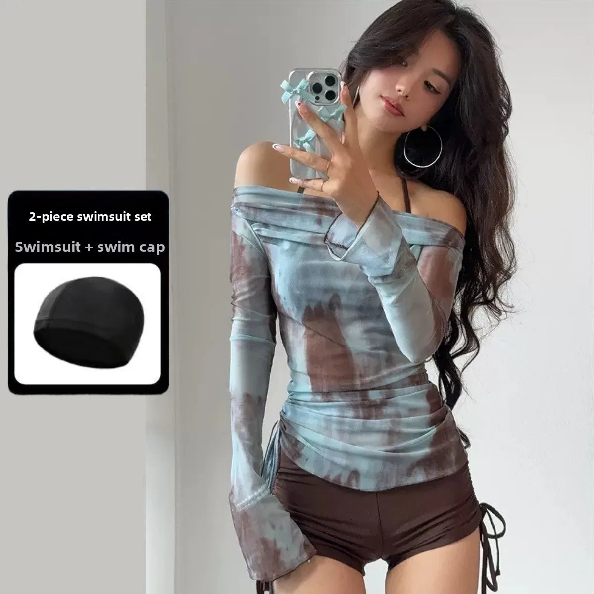 Summer 2024 Tee-Piece Bikini Set Conservative Hot Springs Meat Conceal Slim Sexy Gathered Vaion High-End Feeling Women's...