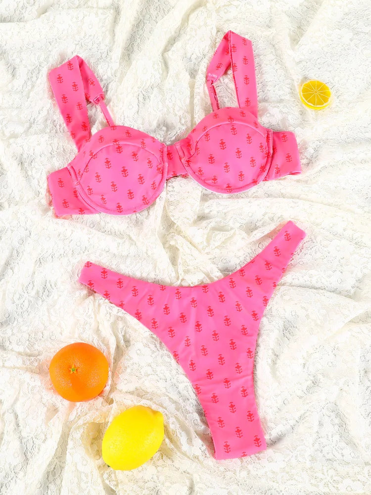 Printed Bikini Set Sexy Two Piece Set For Women Bikinis One Shoulder Swimsuit 2025 Swimsuits Low Waist Swimwear Summer Beachwear