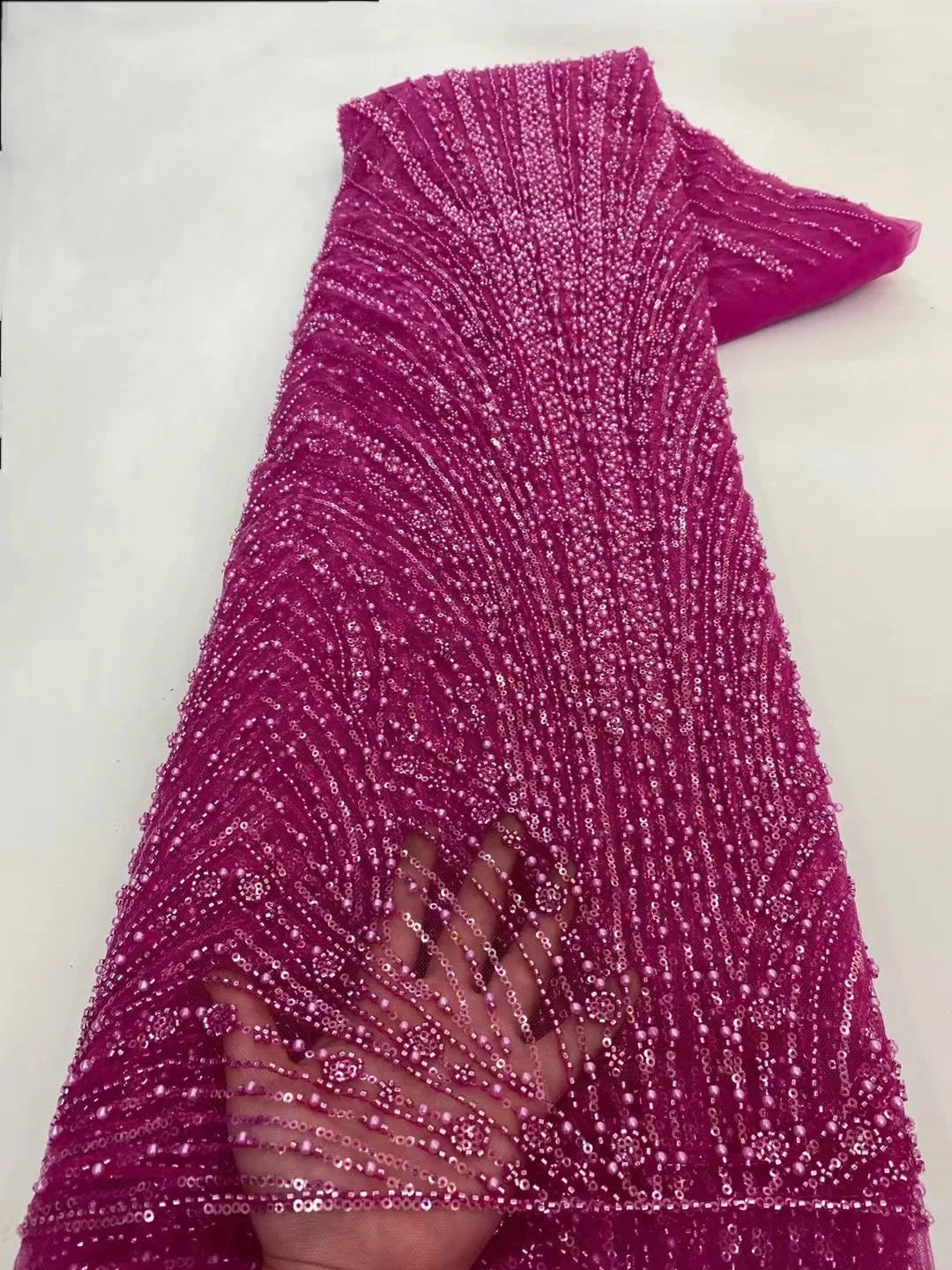 High Quality African Gold Handmade Beaded Lace Fabirc 2025 Sewing sequins Embroidery Nigreian Lace Fabric Women Wedding Dress
