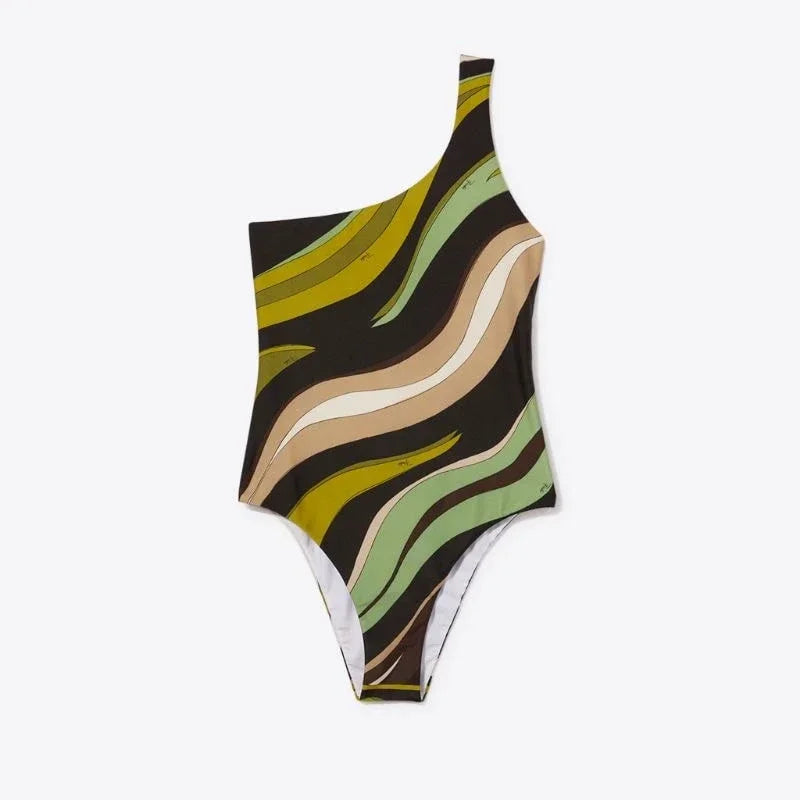 European Luxury Design Women's One-piece Swimsuits Striped Letter Print Swimwear Fashion Brand Women's Sexy Beach Bikini Sets