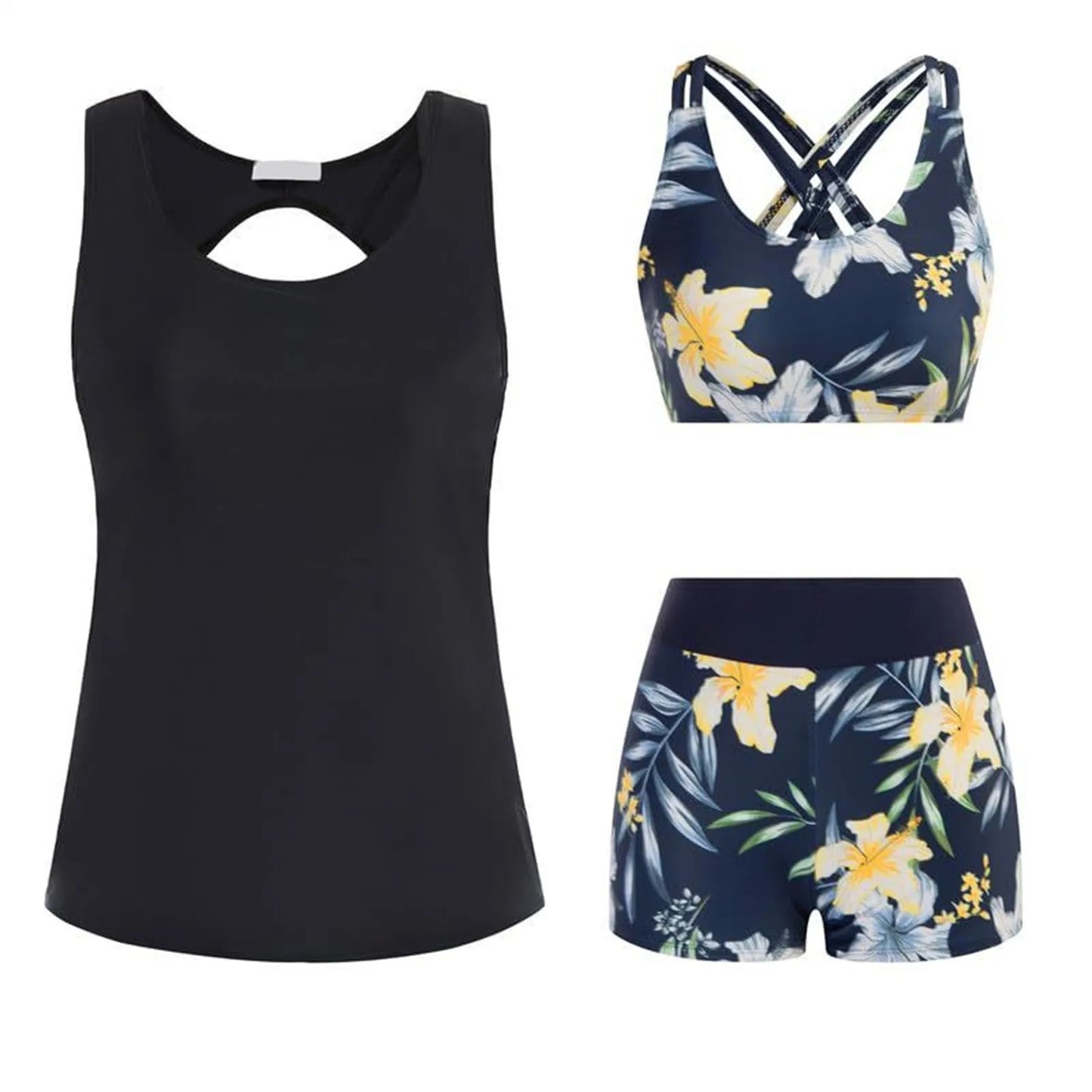 Women's Beach Swimsuit Three Piece Set Floral Printed Separate Three Piece Swimsuits With Bra Pads No Steel Bra Sexy Bikini Se