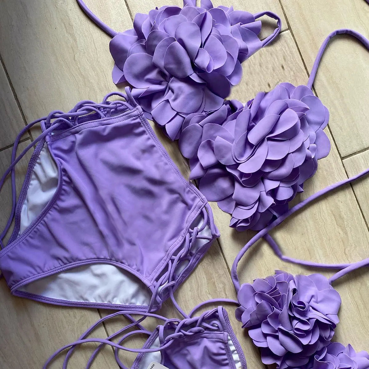 3D Flower Bikini Set Brazilian Biquini Low Waist Swimwear Push Up SwimSuit Women Solid Swimwear Sexy Beach Wear Female