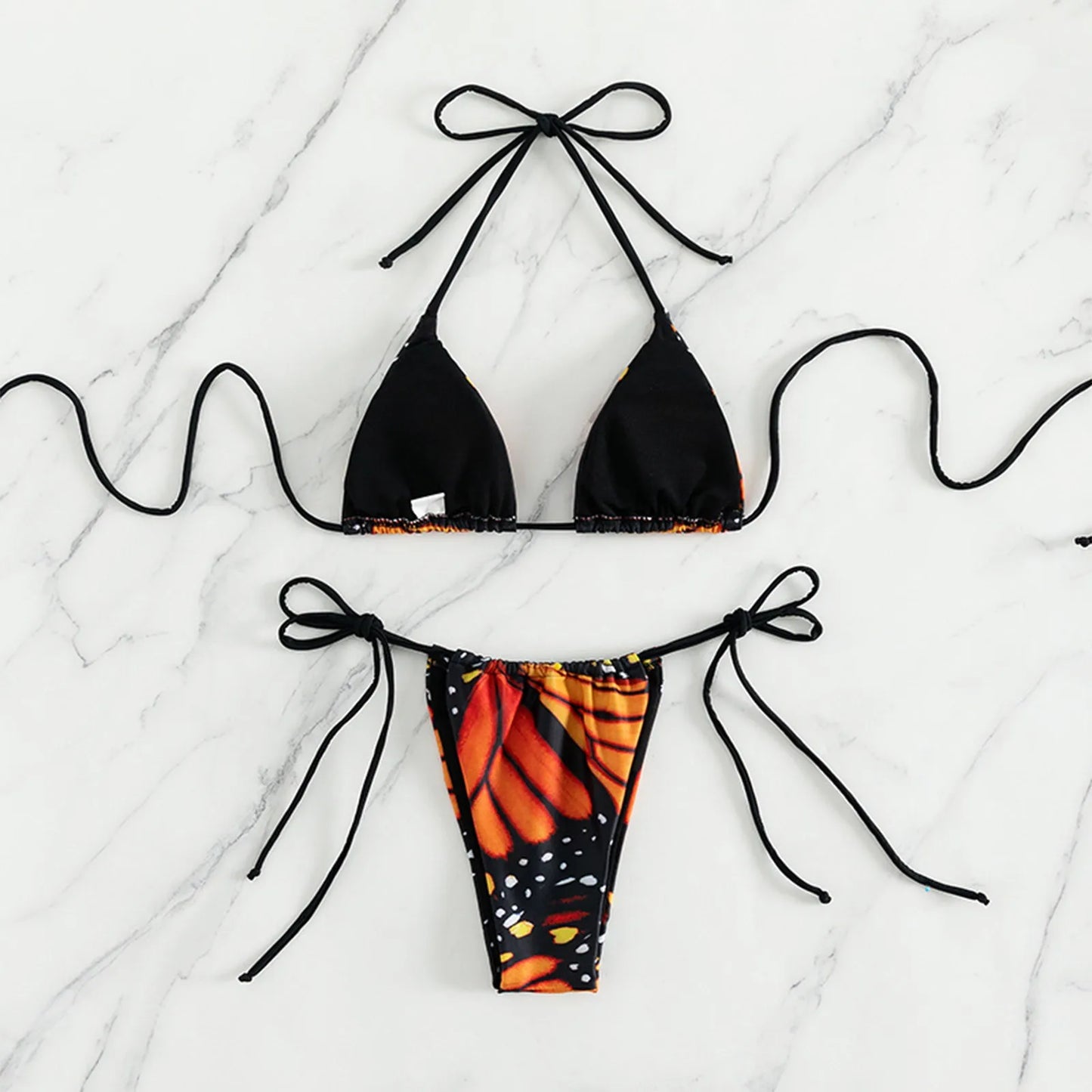 bikini Sexy Style Strap Printed Women's Swimsuit Triangle Tow-piece Tie Neck For Teenagers biquinis feminino tendência 2024