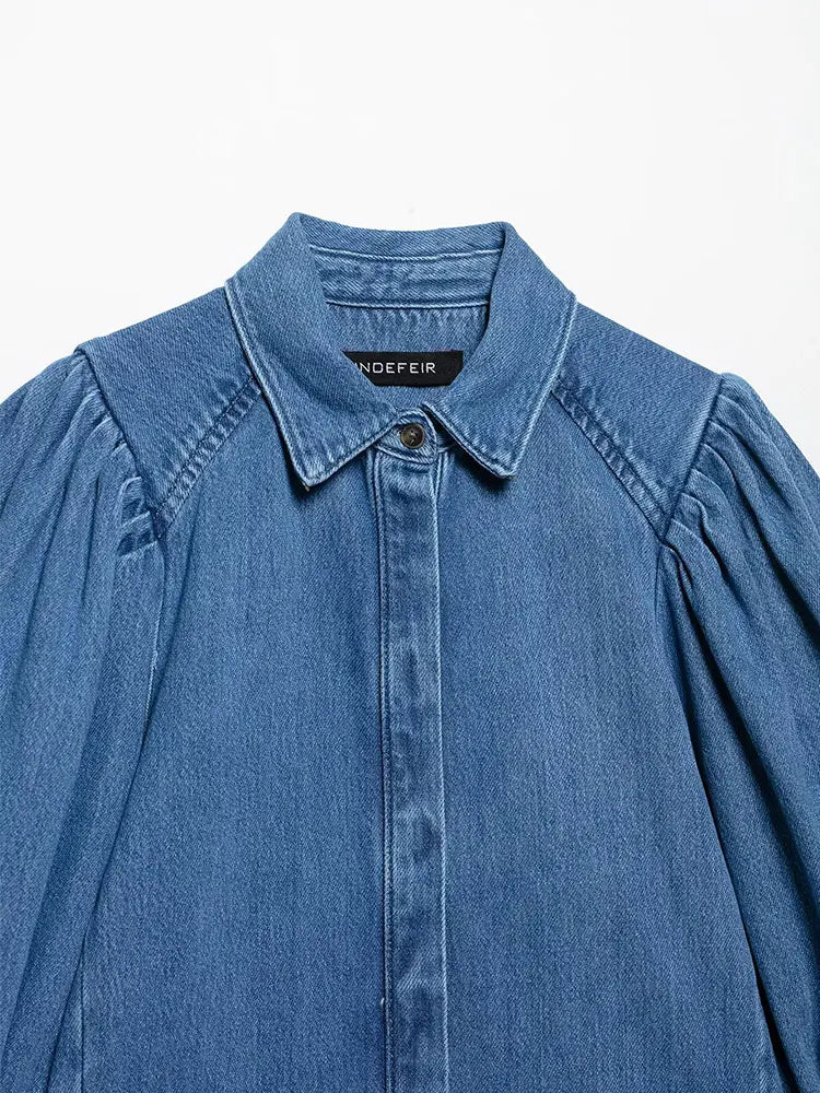 TFAFXY 2025 Spring Summer Casual Women's Denim Blouse Collar Single Breasted Loose Blouse New Fashion Shirts