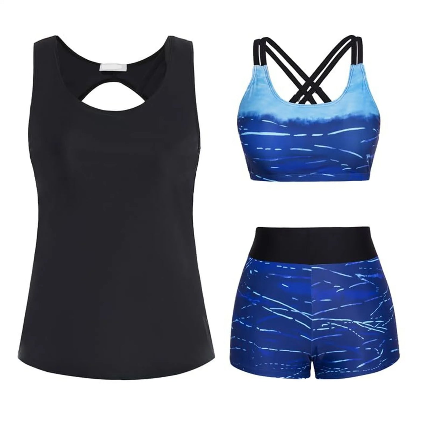 Women's Beach Swimsuit Three Piece Set Floral Printed Separate Three Piece Swimsuits With Bra Pads No Steel Bra Sexy Bikini Se