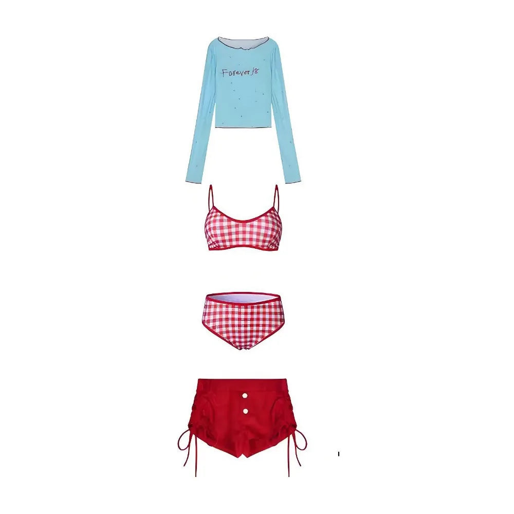 Beach Wear Sweet Swimsuits Two Piece Sleeveless V Hem Floral Bikini Set Women Backless Korean Style Flower Swimming Suit Summer
