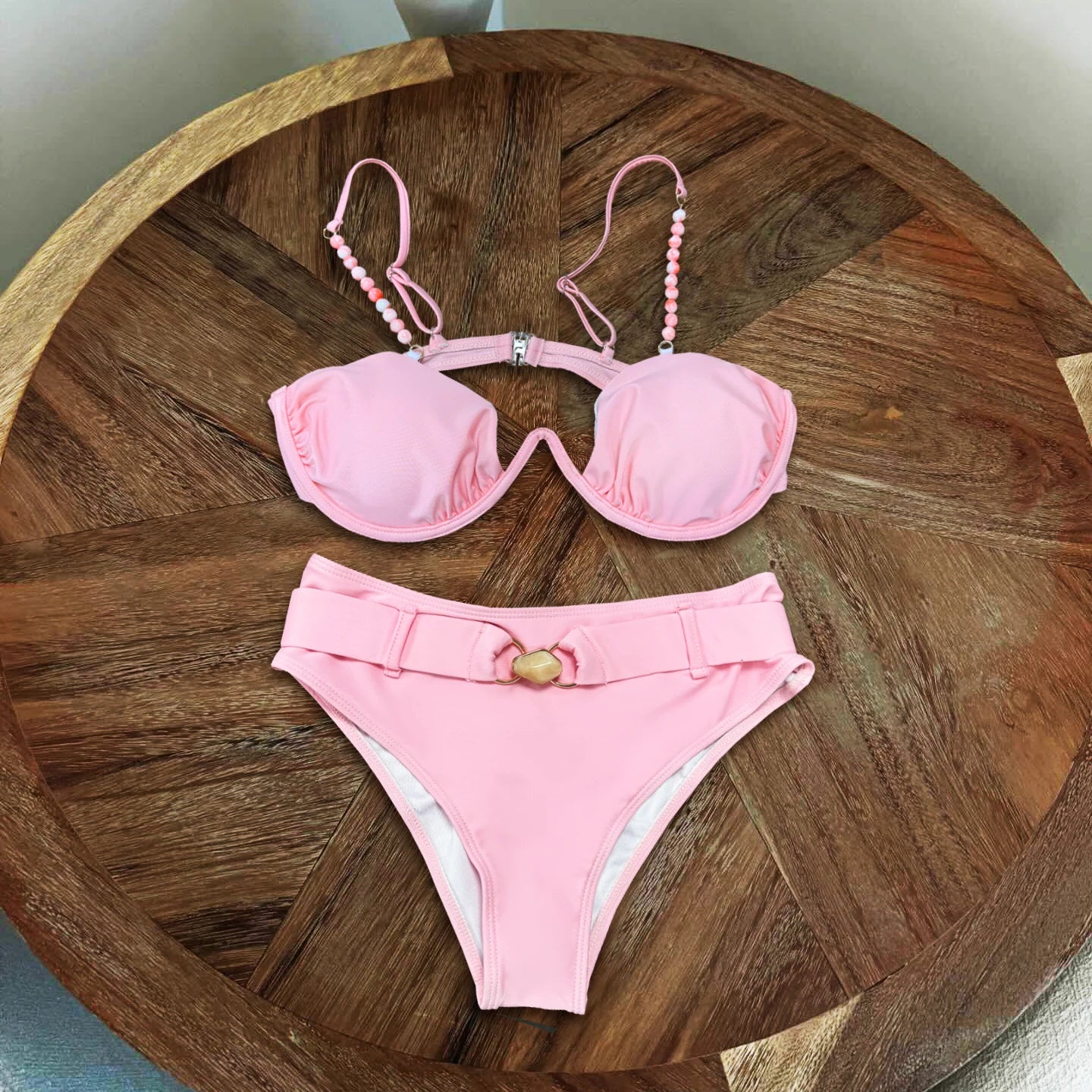 Beads Bikini 2025 Sexy Women Swimsuit Female Swimwear Micro Bikini Set Bandeau Swimming Suit Beachwear Pink Brazilian Biquini